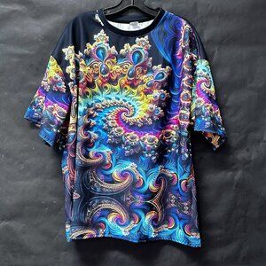 Psychedelic Rave Tee Shirt 3D Fractal Waffle Heavyweight T-Shirt Size 3XL